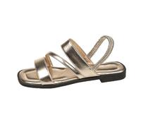 Women Metallic Flat Sandals Cross Strap Elastic Ankle Strap Open Toe Square Toe Comfortable Lightweight Summer Beach Casual Going Out, gold, 8 UK