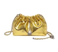 Women Metallic Wrinkle Bucket Bag Chain Strap Crossbody Bag | Drawstring PU Leather Shoulder Handbag Pearl Pendant Sling Bags Lightweight Daily