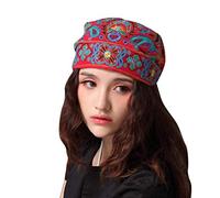 Women Mexican Style Ethnic Vintage Embroidery Flowers Bandanas Red Print Hat Women's Ethnic Style Retro Embroidered Flower 1pc