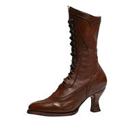 Women Mid Calf Boots Autumn Winter Fashion Pointed Toe Square Heel Lace Up Ankle Footwear British Style European Design (Brown, 6.5)