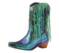 Women Mid Calf Boots Fashionable Sequin Decoration Tassel Boots Pattern Pointed Thick Heels Comfortable Shoes
