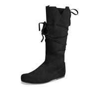 Women Mid Calf Boots Medieval Costume Lace Up Flat Sole Theatre Stage Shoes