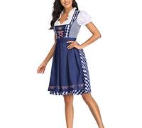 Women Midi Dirndl Dress Oktoberfest Outfit 3 Pieces A-Line Carnival Dirndl Bavarian Costumes Fancy Dress Outfit Traditional Costume for German Beer Carnival Oktoberfest Party (Blue-B, XXL)