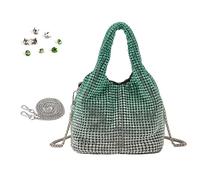 Women Mini Bucket Bag Blingbling Purse Crystal Clutch Handbag Evening Purse for Party Wedding Bridal(Sudden change green)