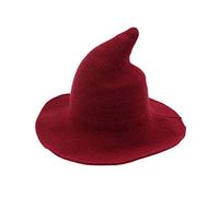 Women Modern Witch Hat Wool Halloween Wide Brim Foldable Pointed Knit Cap for Cosplay Party Costume (Red, ONE SIZE)