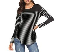Women Mom Maternity Tops Long Sleeves Striped T-Shirt Nursing Breastfeeding Pregnancy Wrap Sweatershirt Ladies Double Layered Basic Tee Pregnant Tee Splicing Outwear Sweatershirt Jumper Black