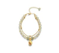 Women Moon Rings Natural Green Hetian Jade Bracelet for Women, Bead Charm Ring, 2-Layer Alloy Adjustable Bell, Stackable Chain, Blue Choice Bracelet Granny Charms Jewelry, one size, Zinc alloy, No