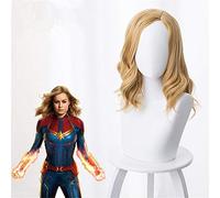 Women Movie Captain Marvel Coplay Wig Women Carol Danvers Blonde Wavy Hair Gold Wig Cosplay+ Free Wig Cap