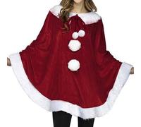 Women Mrs Claus Costume Christmas Velvet Shawl Cloak Cape Santa Claus Costume with Hats Xmas Party Cosplay Costumes (Red, One Size)