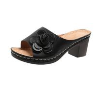 Women Mule Platform Clogs UK Sale Clearance,Ladies Block Heel Sandals Mid Heeled Slippers Leather Flower Slide Sandal Open Toe Mules Chunky Heels Slides Slip-on Clog Wedges Summer Shoes Size 3.5-6.5
