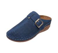 Women Mules Closed Toe Sandals Orthopedic Wedge Heel Clogs Shoes Lady Wide Fit Hollow Slip On Arch Support Slippers Summer Breathable Buckle Cushion Walking Beach Flip Flops (Blue, 5.5)