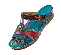 Women Mules Orthotic Slides Wedge Slides Sandals Ladies Mid Heels Platform Slip On Clogs Open Toe Slippers Bohemian Ethnic Style Vintage Floral Summer Sandal Breathable Beach Casual Outdoor Shoes