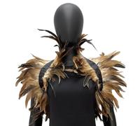 Women Multicolor Feather Epaulettes Shawl Gothic Cosplay Halloween Party Carnival Costume Accessories Elegant Dramatic, A05, L