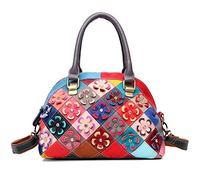 Women Multicolor Shell Bag Genuine Leather Cute Tote Bag Colorful Handbag Purses, Flower-multicoloured-s, One Size