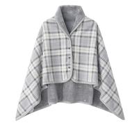 Women Multiway Plaid Poncho Shawl Wrap Fleeced Wearable Blanket Button Shawl Ponchos Cozy Shawls Winter Wraps For Women Warm Plaid Blanket Cape Thick Scarf Shoulder Warmer for Gift Woman (Grey-B, L)