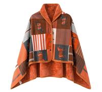 Women Multiway Plaid Poncho Shawl Wrap Fleeced Wearable Blanket Button Shawl Ponchos Cozy Shawls Winter Wraps For Women Warm Plaid Blanket Cape Thick Scarf Shoulder Warmer for Gift Woman (Orange-C, M)