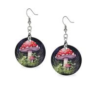 Women Mushrooms in The Grass Wooden Earrings Lightweight Dangle Earrings Geometric Drop Earring Vintage Round Retro Daily Wear Jewelry Gift for Wedding Party Graduation
