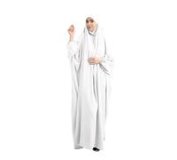 Women Muslim Dress Prayer Abaya Islamic Robe Maxi African Kaftan Islam Dubai Turkey Full Length Dress with Hijab White