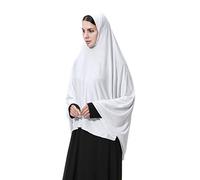 Women Muslim Heardscarf Shawl Pullover Extra Long 130cm Prayer Hijab Muslimah one Piece Chadors Arabia Body Cover Turban Islamic Middle East Full Cover Clothing, White