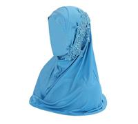 Women Muslim Hijab Wrap Solid Color Lace Muslim Hijab Wrap Scarf Cap Head Cover Wide Knotted Headband (Blue, One Size)
