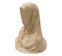 Women Muslim Hijab Wrap Solid Color Lace Muslim Hijab Wrap Scarf Cap Head Cover Wide Knotted Headband (Beige, One Size)