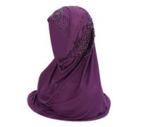 Women Muslim Hijab Wrap Solid Color Lace Muslim Hijab Wrap Scarf Cap Head Cover Wide Knotted Headband (Purple, One Size)