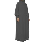 Women Muslim Robe Abaya Dress Kaftan Dubai Modest Turkey Prayer Clothes Casual Eid with Hijab Darkgrey