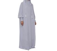 Women Muslim Robe Abaya Dress Kaftan Dubai Modest Turkey Prayer Clothes Casual Eid with Hijab Lightgrey