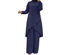 Women Muslim Suit Two-Piece Full Sleeve Top Wide Leg Pants Set Abaya Loose Fit Button Down Shirt Dress Dubai Outfit Turkey Islamic Prayer Set Islamic Robe Abaya Traditional Clothes
