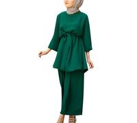Women Muslim Suit Two-Piece Full Sleeve Top Wide Leg Pants Set Abaya Loose Fit Button Down Shirt Dress Dubai Outfit Turkey Islamic Prayer Set Islamic Robe Abaya Traditional Clothes