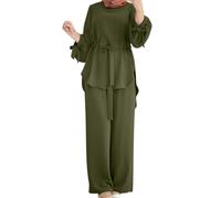Women Muslim Suit Two-Piece Full Sleeve Top Wide Leg Pants Set Abaya Loose Fit Button Down Shirt Dress Dubai Outfit Turkey Islamic Prayer Set Islamic Robe Abaya Traditional Clothes