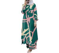 Women Muslim Suit Two-Piece Full Sleeve Top Wide Leg Pants Set Abaya Loose Fit Button Down Shirt Dress Dubai Outfit Turkey Islamic Prayer Set Islamic Robe Abaya Traditional Clothes (61-Green, XL)