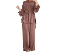 Women Muslim Suit Two-Piece Full Sleeve Top Wide Leg Pants Set Abaya Loose Fit Button Down Shirt Dress Dubai Outfit Turkey Islamic Prayer Set Islamic Robe Abaya Traditional Clothes