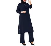 Women Muslim Suit Two-Piece Full Sleeve Top Wide Leg Pants Set Turkey Islamic Prayer Set Islamic Robe Abaya Traditional Clothes