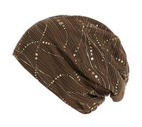 Women Muslim Wrap Head Scarves Slouchy Pre Tied Beanie Hat Chemo Patient with Hair Loss Retro Breathable Coffee One Size