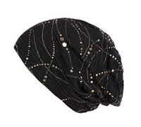 Women Muslim Wrap Head Scarves Slouchy Pre Tied Beanie Hat Chemo Patient with Hair Loss Retro Breathable Black One Size