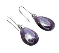 Women Natural Amethyst Teardrop Hook Earring, Handmade Gemstone Tear Drop Shape Dainty Simple Crystal Earrings Statement Wedding Party Jewelry