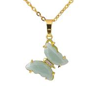 Women Natural Crystal Pendant Necklace Butterfly Crystal Inlaid Cubic Zirconia Pendant Necklace With Gold Chain Jewelry Gifts For Ladies Mother Daughter Green Aventurine