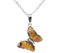 Women Natural Crystal Pendant Necklace Butterfly Crystal Inlaid Cubic Zirconia Pendant Necklace With Silver Chain Jewelry Gifts For Ladies Mother Daughter Tiger Eye Stone