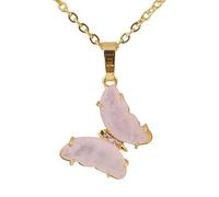 Women Natural Crystal Pendant Necklace Butterfly Crystal Inlaid Cubic Zirconia Pendant Necklace With Gold Chain Jewelry Gifts For Ladies Mother Daughter Rose Quartz