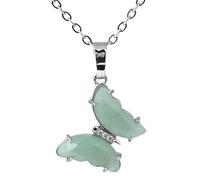 Women Natural Crystal Pendant Necklace Butterfly Crystal Inlaid Cubic Zirconia Pendant Necklace With Silver Chain Jewelry Gifts For Ladies Mother Daughter Green Aventurine