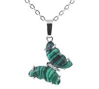 Women Natural Crystal Pendant Necklace Butterfly Crystal Inlaid Cubic Zirconia Pendant Necklace With Silver Chain Jewelry Gifts For Ladies Mother Daughter Malachite