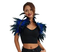 Women Natural Feather Cape Maleficent Costume Gothic Lacing Shawl Shrug Collar Feather Cloak for Halloween Cosplay Party (A-Sapphire Blue, One Size)