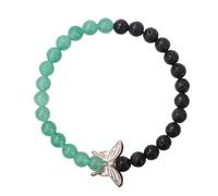Women Natural Stone Handmade Beaded Bracelet, Green Aventurine Black Lava Stone Adjustable Stretch Bracelet with Butterfly Charm 6mm Beads 6mm