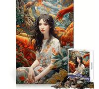 Women Nature Chinese Art Jigsaw Puzzles 1000 Piece for Teenagers Brain Teasing Quiet Fun Smooth Edges Birthday Gift (38x52cm)