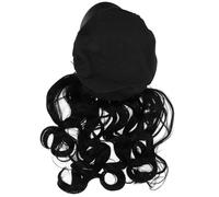 Women Navy Hat Wig Long Curly Black Hairpiece Fashion