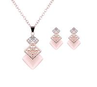 Women Necklace Earrings Pink Sparkling Diamond Pendant Necklace Chain Lady Earring Wedding Party Jewellery Set Love Gift Stylish