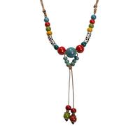 women necklace pendant Ceramic Harmony Necklace - Artisan Bohemian Ethnic Turquoise Inlay Multicolor Adjustable Leather Cord Handcrafted unisex Gifts