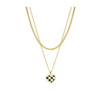 women necklace pendant Fashion 2 Layer Chessboard Grid Love Heart Shaped Pendant Snake Bones Chain Ladies Necklace Fashion Jewelry unisex Gifts