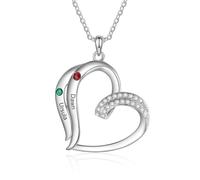 Women Necklace Personalised Heart Pendant con Name Birthstones Gifts for Mum Mothers Day Birthday Christmas (2 name)